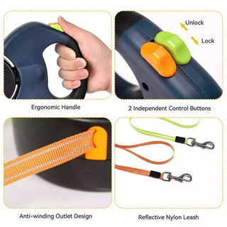 Dual Pet Leash Retractable Reflective